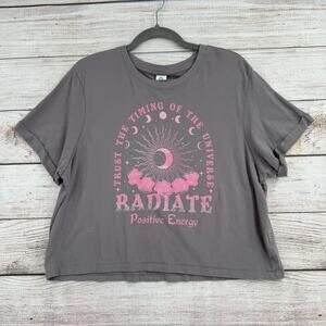 La Luna Radiate Energy Crop T-Shirt Womens XL Gray Pink Short Sleeve India